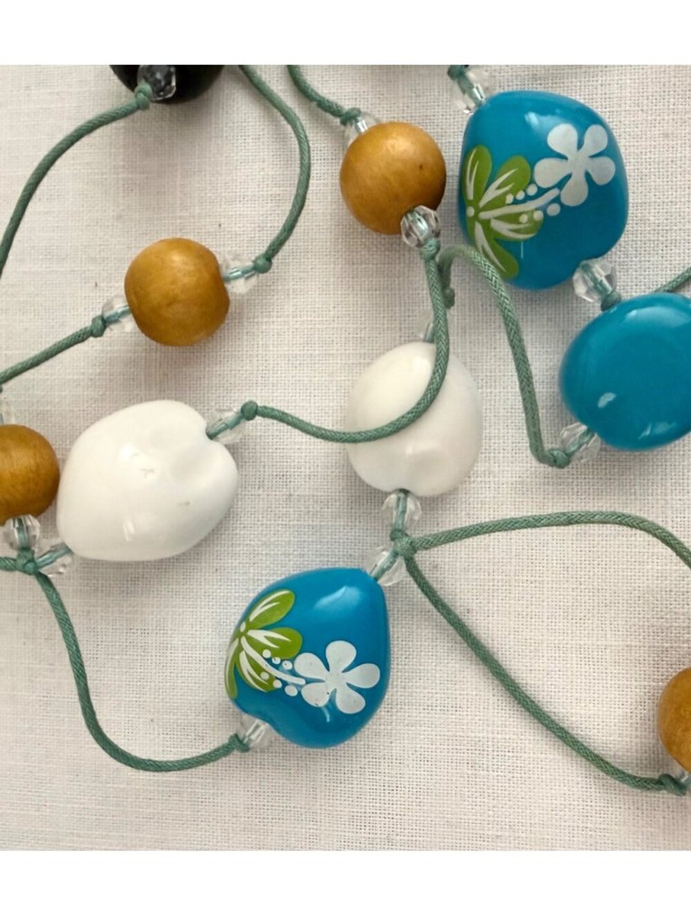 Long Beaded Necklace 50 Inch Blue Wood Wrap Boho Coastal - Picture 4 of 9